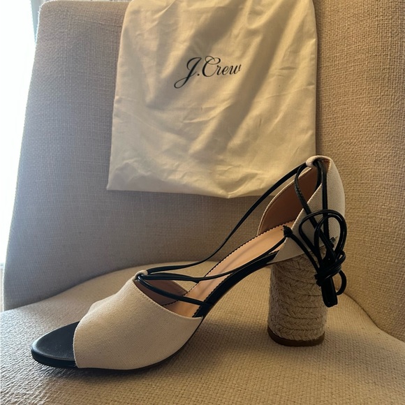 J Crew Stella Heels, Canvas and Leather, Never Worn, Size 10, includes shoe bag. - Picture 2 of 9